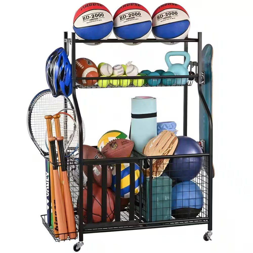 154 Lbs. Weight Capacity Sports Organizers Rack with Wheels for Garage