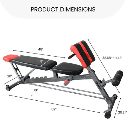 Ultimate All-in-One Multi-Functional Weight Bench for Total Body Workout – Hyper Back Extension, Roman Chair, Adjustable Ab Sit-Up, Incline/Decline, and Flat Bench