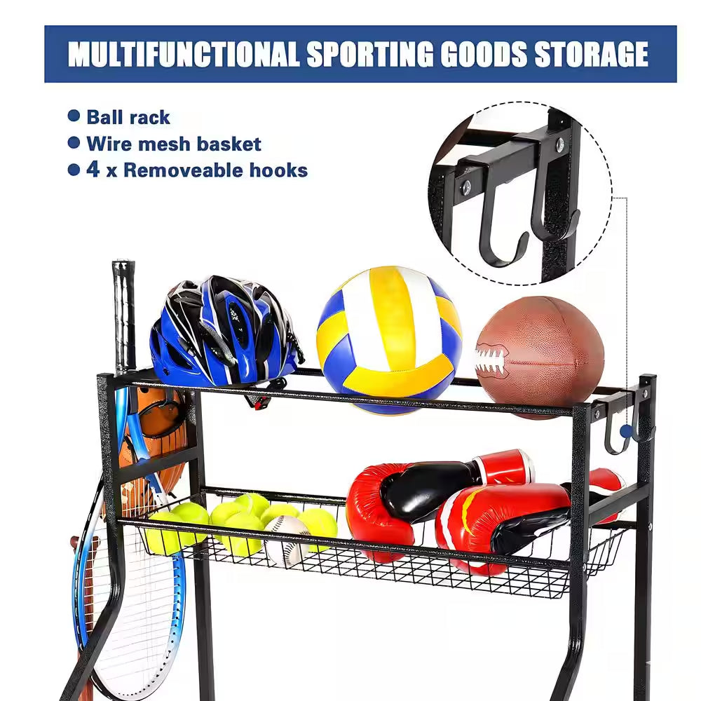 154 Lbs. Weight Capacity Sports Organizers Rack with Wheels for Garage