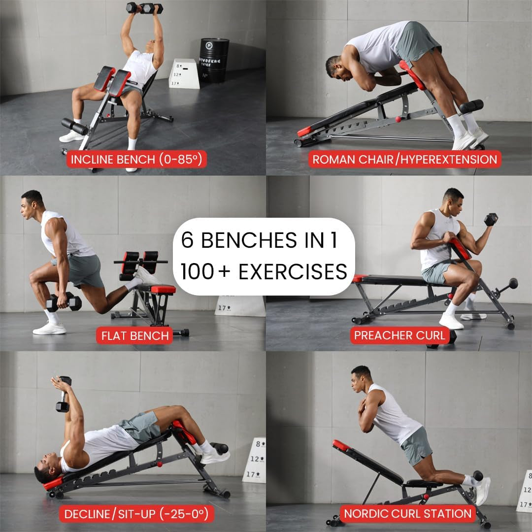 Ultimate All-in-One Multi-Functional Weight Bench for Total Body Workout – Hyper Back Extension, Roman Chair, Adjustable Ab Sit-Up, Incline/Decline, and Flat Bench