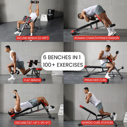 Ultimate All-in-One Multi-Functional Weight Bench for Total Body Workout – Hyper Back Extension, Roman Chair, Adjustable Ab Sit-Up, Incline/Decline, and Flat Bench