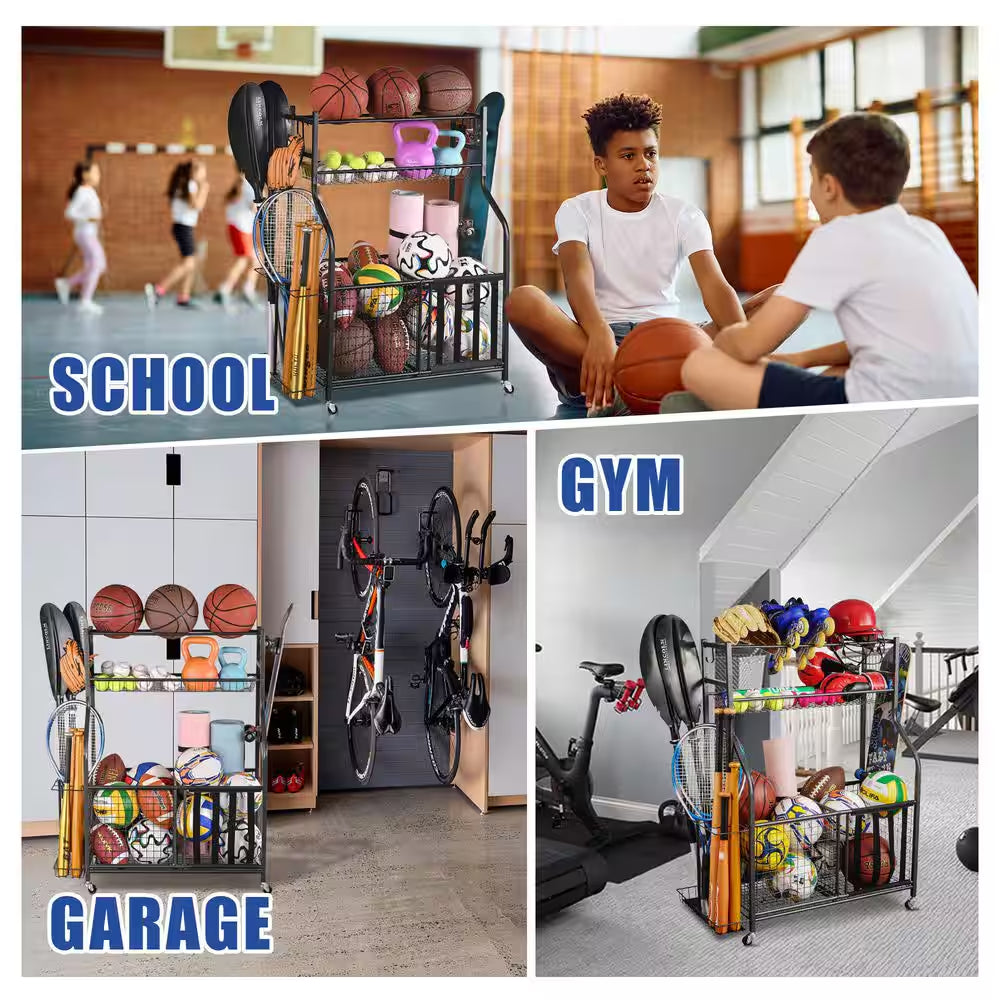 154 Lbs. Weight Capacity Sports Organizers Rack with Wheels for Garage