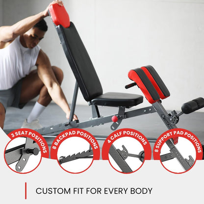 Ultimate All-in-One Multi-Functional Weight Bench for Total Body Workout – Hyper Back Extension, Roman Chair, Adjustable Ab Sit-Up, Incline/Decline, and Flat Bench