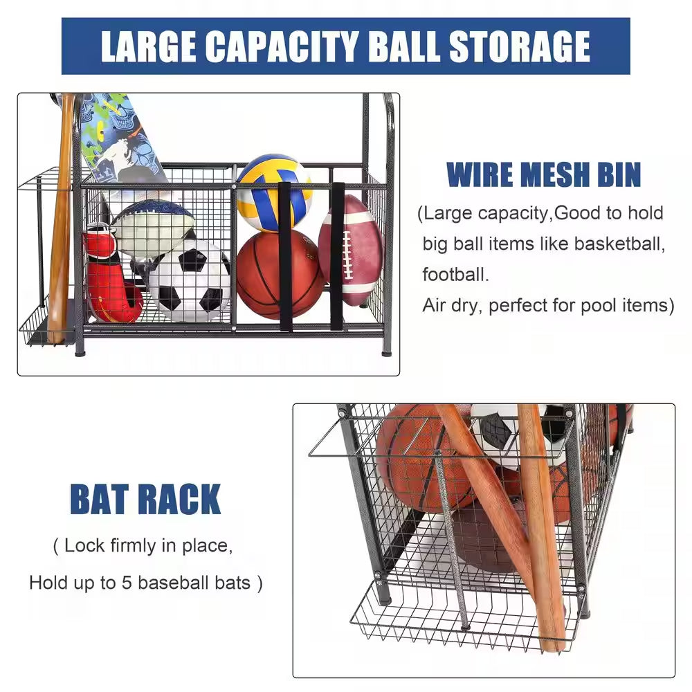 154 Lbs. Weight Capacity Sports Organizers Rack with Wheels for Garage