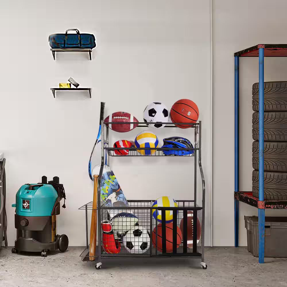 154 Lbs. Weight Capacity Sports Organizers Rack with Wheels for Garage