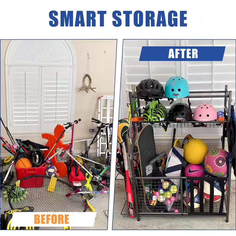 154 Lbs. Weight Capacity Sports Organizers Rack with Wheels for Garage
